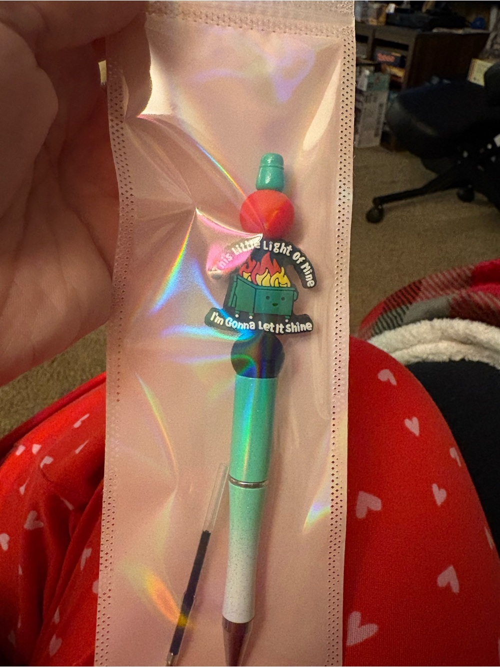 Holographic Teal Gradient Party Pen with Camper Charm